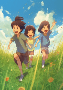 Three children playing-animewallpapers