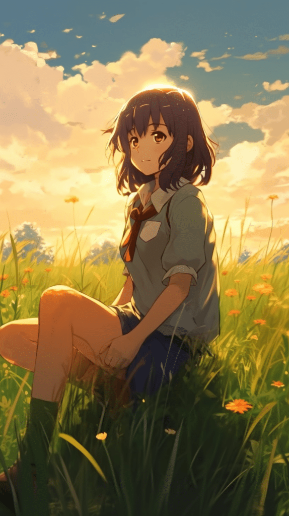 a girl sitting-animewallpapers