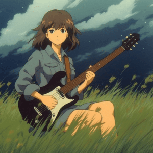 fieldgirl with guitar-animewallpapers